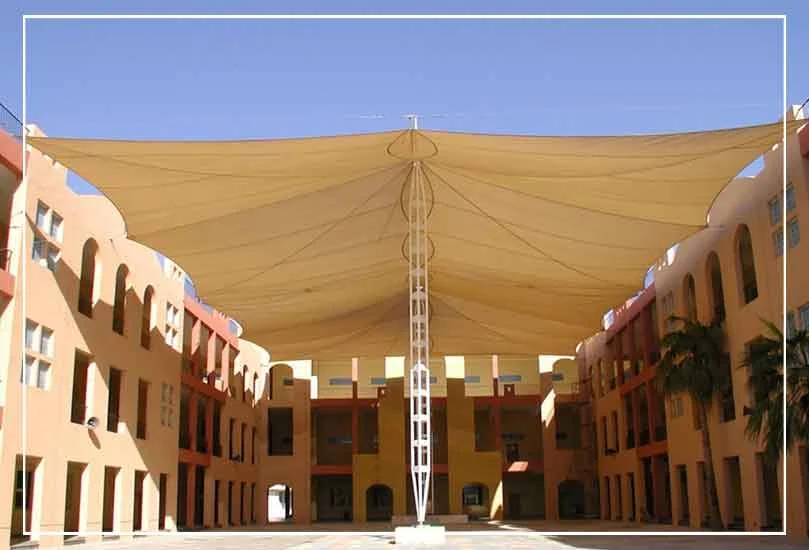 Kolkata Project conical courtyard tensile shade, archive photograph by Ekra Decor